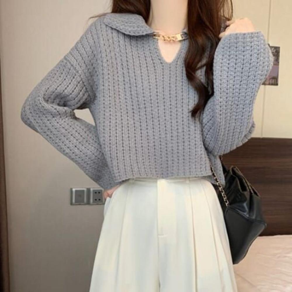 Navava VinTage Chain PoinT Collar Long Sleeve KniT T Nk2846