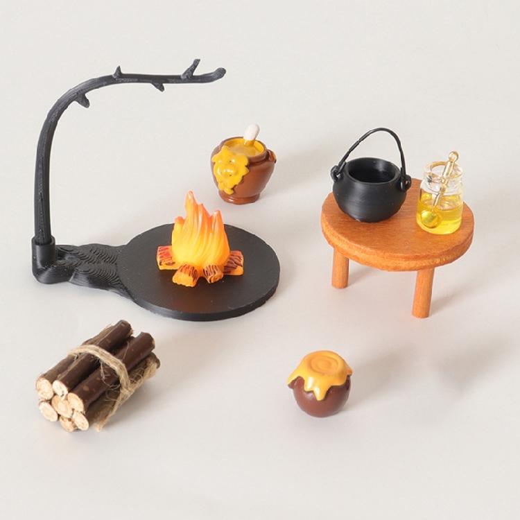 Miniature Kitchen Miniature Set 1/12 Doll House Decoration Hanging Stove Firewood SweetJar Model with Realistic Features
