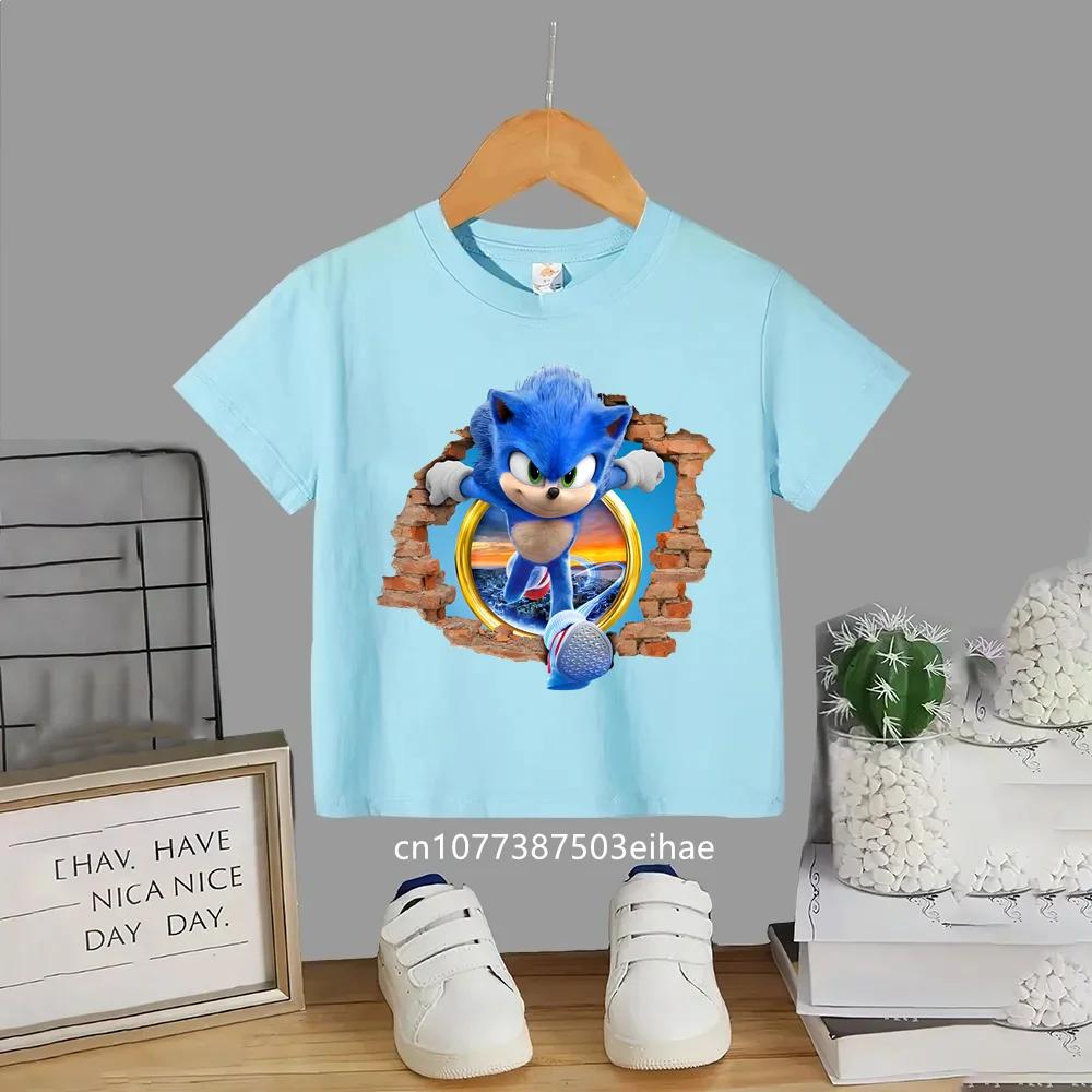 Japan Classic Cartoon Sonic Boys TShirt Summer Short Sleeved Casual Cute Fashion Streetwear Soft Daily Wear for Toddler Kids