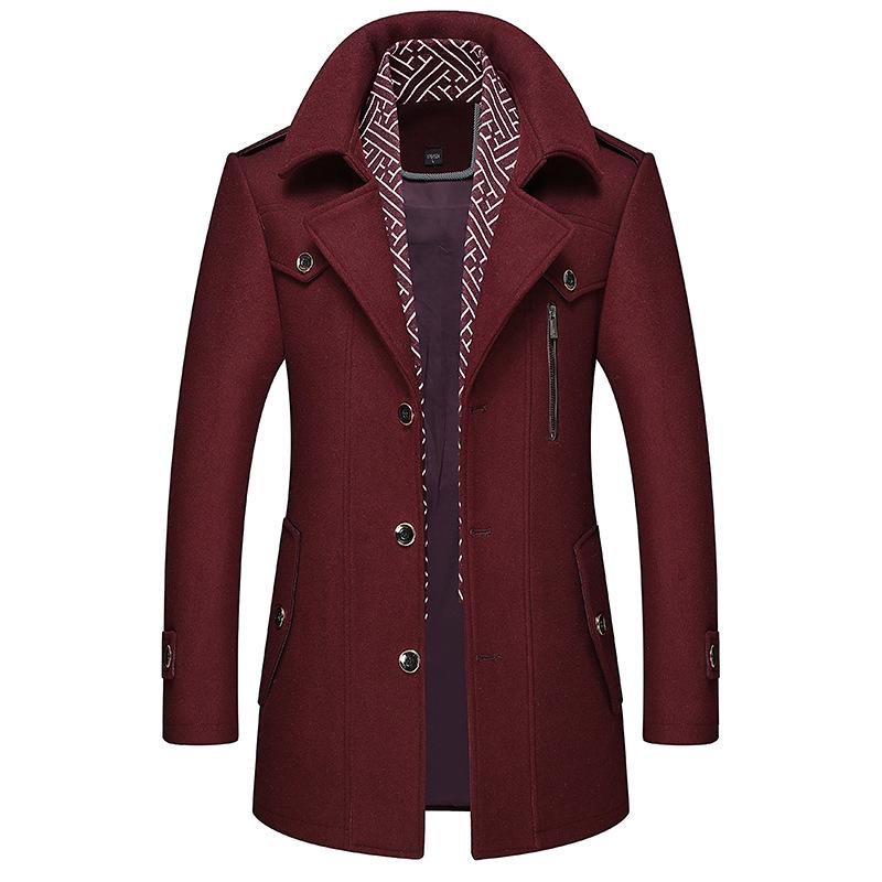 Men's Woolen Scarf Collar Overcoat - Autumn/Winter Warmth for Middle-Aged