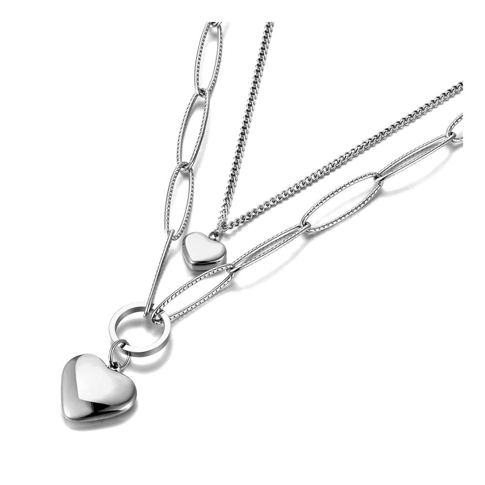 

Lokaer Goth Double Layer Stainless Steel Lovely Heart Charm Pendant Necklace Bohemia Link Chain Choker Necklace For Women N21086