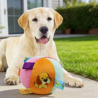 Dog Plush Ball Toy Puppy Bell Ball with Colorful Ribbon Tabs Interactive Soft Stuffed Ball for Dogs Training Tug-of-War Fetch