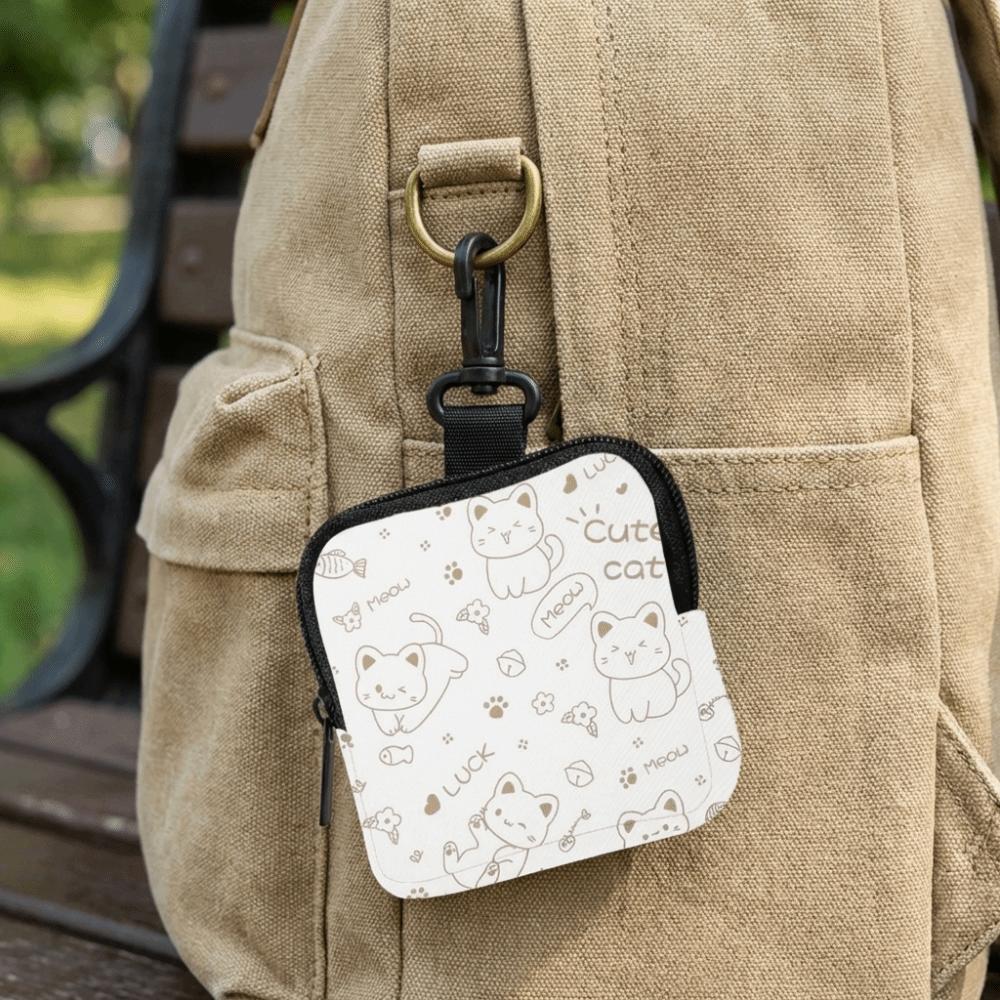 Large Capacity Cute Cat Print Portable Coin Purse Faux Leather Waterproof Mini Earphone Case with Key Ring Multifunctional