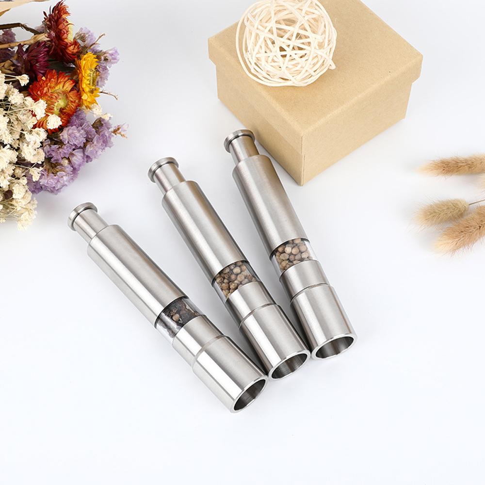 Gingira Stainless Steel Press Pepper Grinder Multi-purpose Grinder PortableThumb Push Salt Pepper Spice Grinder Mill