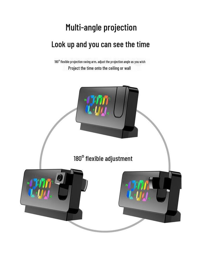 Multifunctional Creative Silent Alarm Clock with Color Screen Projection - Student Edition