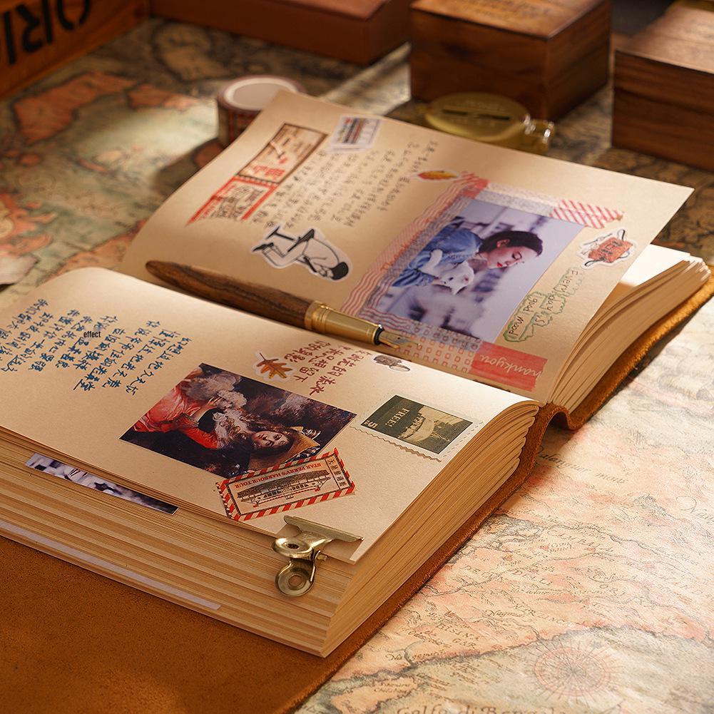 Handmade European Style Cowhide Sketchbook - Retro Traveler Diary Notebook (Thick Bound)