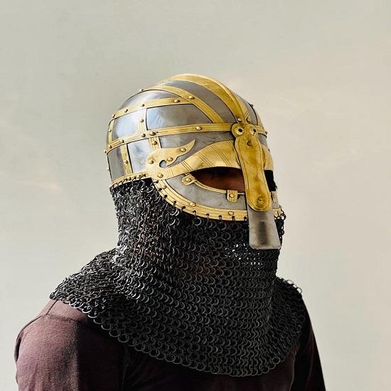 Vandal Medusa Helmet Chainmail Hand forged Armor Helmet  Viking Chainmail steel and brass Helmet  Best Gift