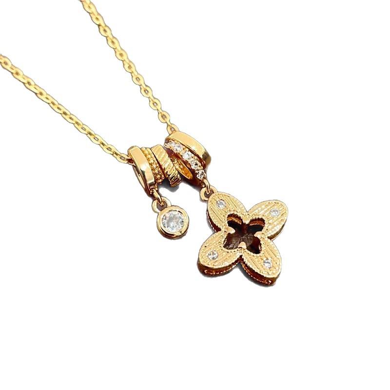 Exquisite Zirconia Flower Pendant Necklace with Round Ring and Sweater Chain - Light Luxury Petal Collarbone Accessory.