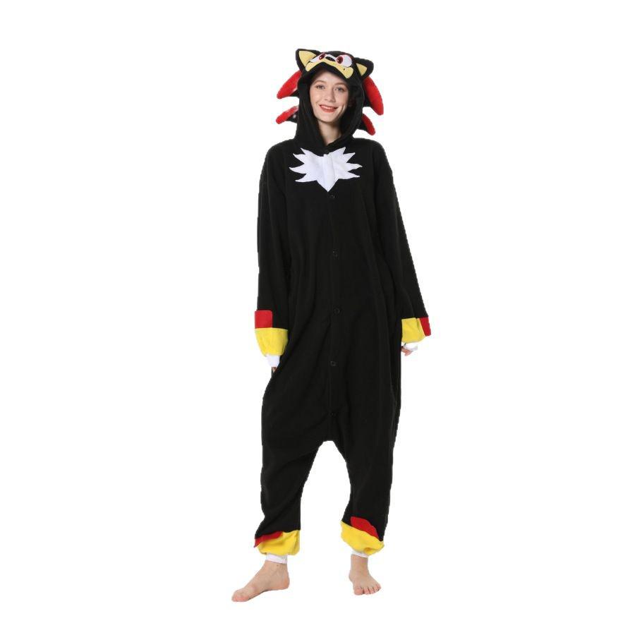 Sonic Animals Coral Fleece Cartoon Onesie Pajamas - Long Sleeve, for Couples, Autumn/Winter Home Wear.