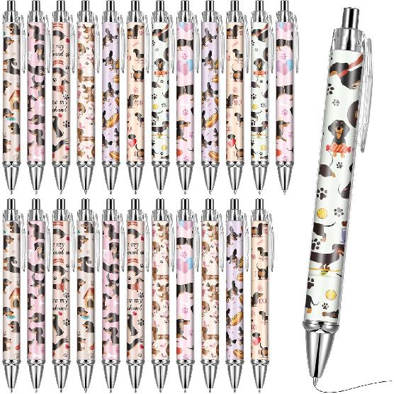 Dog Ballpoint Pens Gifts - School Office Retractable Supplies 24 Pcs Cute Gifts Bulk Black Ink Smooth Fine Point Writing Pen Colorful Graduation