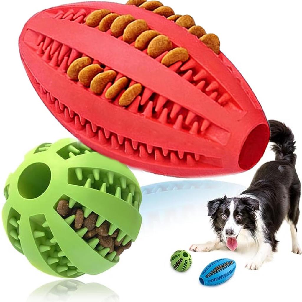 1 Stück Hundeleckerli-Spender Spielzeug Set Gummiball Rugbyform Kauspielzeug Interaktives Zahnreinigungs-Puzzle für mittlere große Hunde 1