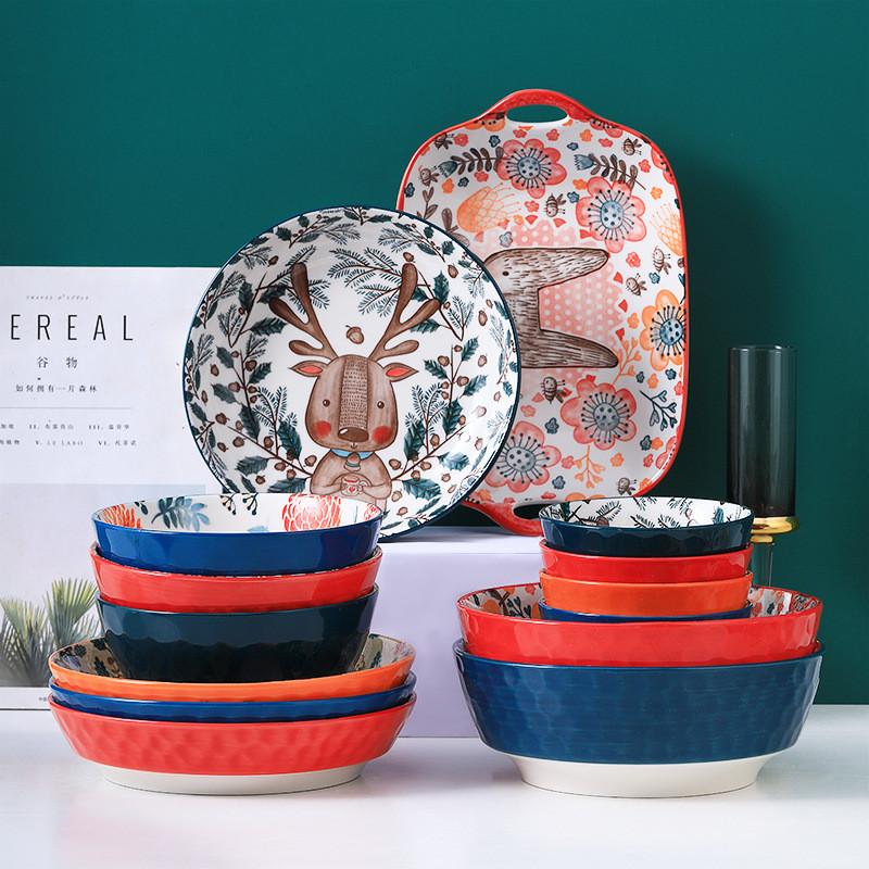 Niedlicher Cartoon-Keramikteller für zu Hause, flache Teller, Abendessen, Hauptgericht, Speiseteller, Keramikteller, Salatteller, Geschirr