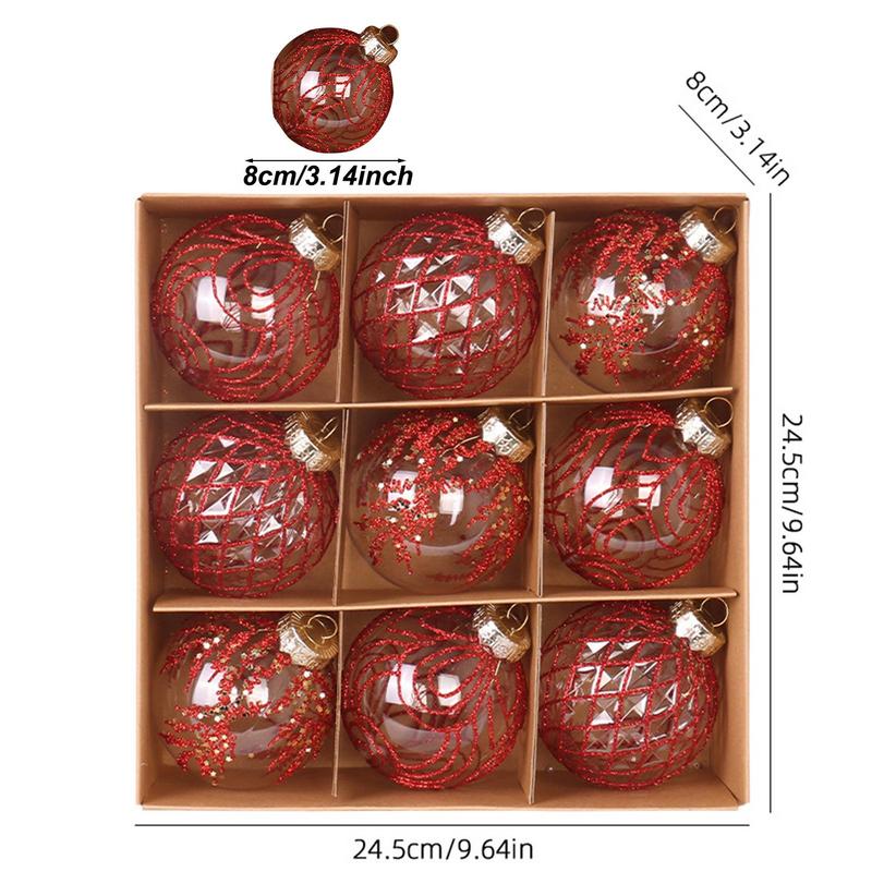 Christmas Balls Shatterproof 9 Pieces Christmas Tree Decorations 3.15in Transparent Painted Globe PET Decorations For Party