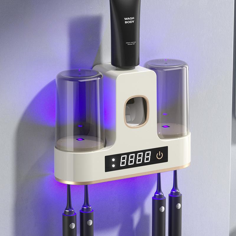 

1 шт. УФ стерилизатор для зубных щеток, умный стакан для полоскания рта, сушка, настенная стойка без сверления, стерилизация, хранение в туалете бежевый