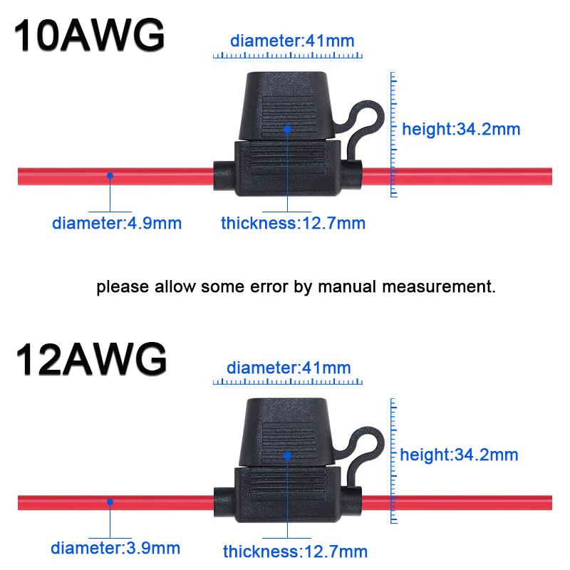 5pcs Waterproof Mini Small Medium Auto Fuse Holder 16/14/12/10AWG Car Blade Fuse Wire Cable 10A 20A 30A 50A Fuse Power Socket Fuse Holders1