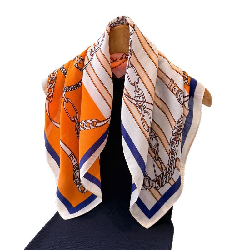 Chains Herringbone Pattern Cotton And Linen Feeling Small Square Scarf Silk Scarf Imitation Velvet Headscarf Shawl Sun Protection Scarf