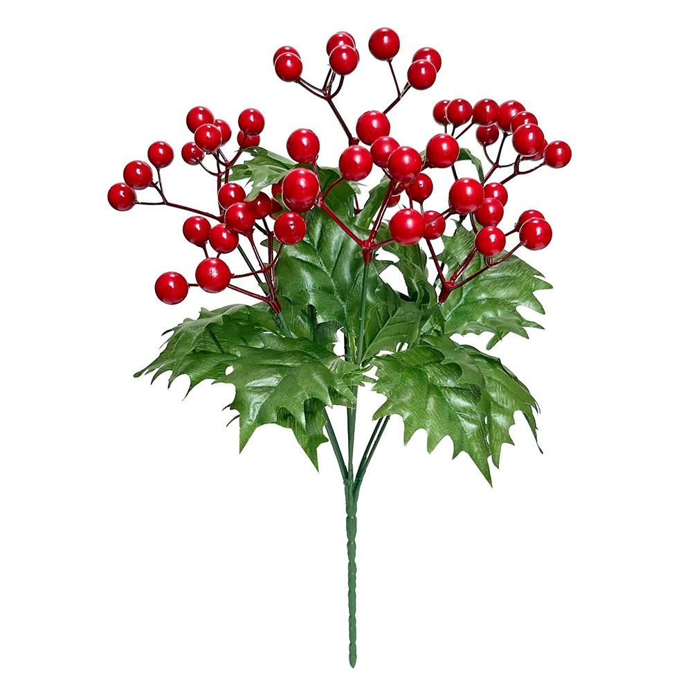 7Branches Artificial Christmas Berry Red Berries Green Holly Leaves Christmas Decorations Desktop Oranment Foam