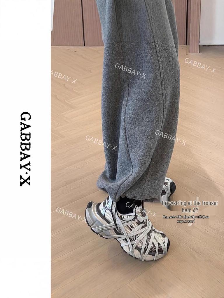 2025 Autumn/Winter Korean Style Slimming High-Waisted Wool Wide-Leg Velvet Pants