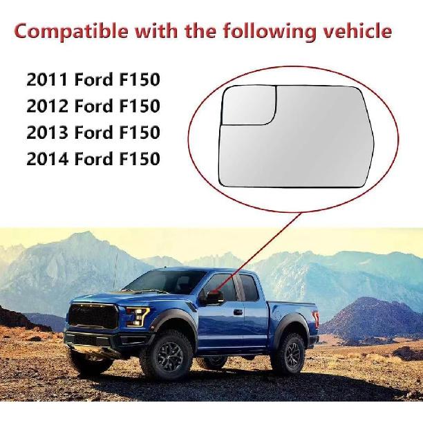 Left Driver Side Heated Mirror Glass Replacement For 2011 2012 2013 2014 Ford F150 - For Ford F150 Side Mirror Glass With Rear Holder - Replace