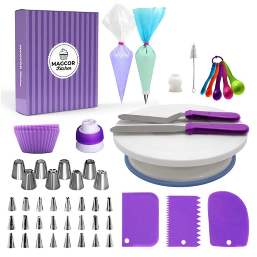 

60PCS Cake Decorating Turntable Set Piping Tips Nozzles Silicone Bags Baking DIY Kit (No FDA Certificate) A