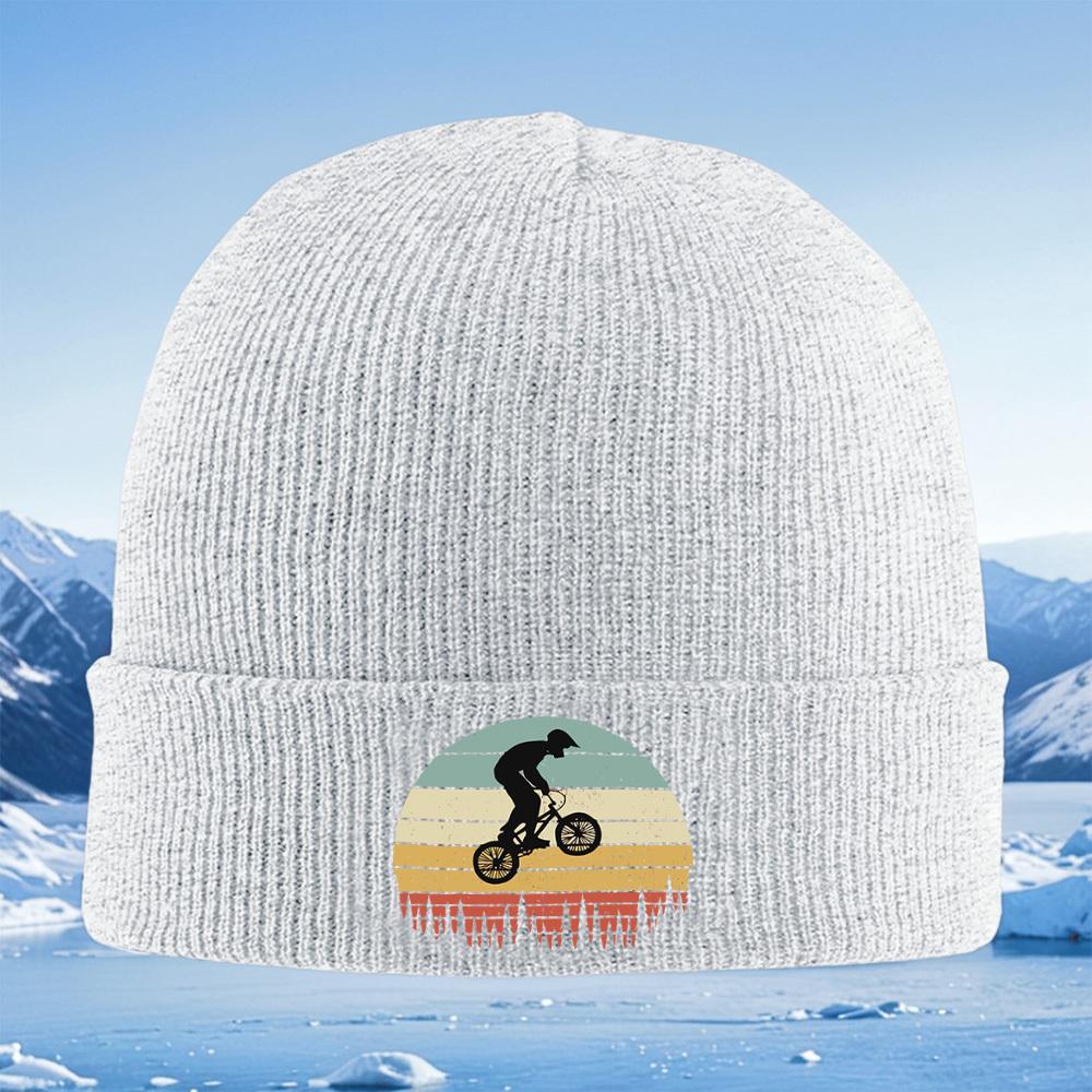 Silhouette rider BMX bicycle retro style design Men Women Unisex Knitted Hat Beanie Pullover Cap Winter Thermal Warm Christmas O