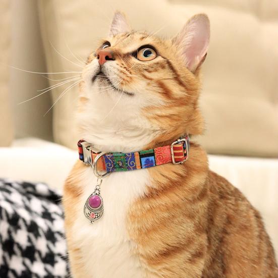 Vintage Pet Collar Boho Adjustable Nylon Dog Collar with Bead Pendant for Small Medium Large Dogs Cats