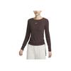 Nike Logo Print Crew Neck Long Sleeve T-Shirt Women Tops Brown FB8718-237