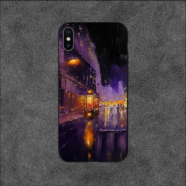 Oil Pinting Street Phone Case For Iphone 11 12 Mini 13 14 Pro Xs Max X 8 7 6s Plus 5 Se Xr Shell