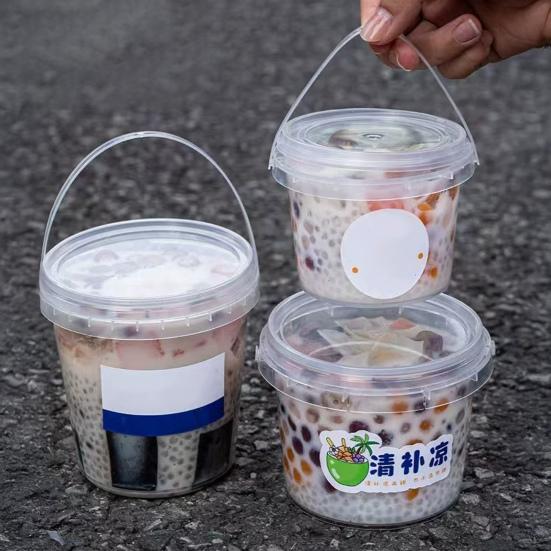 

10Pcs Plastic Drink Buckets with Lids And Handles Party Cups for Cocktails Ice Cream Snacks Reusable Food Containers for Summer Beach Bar Beer 300ML чистий