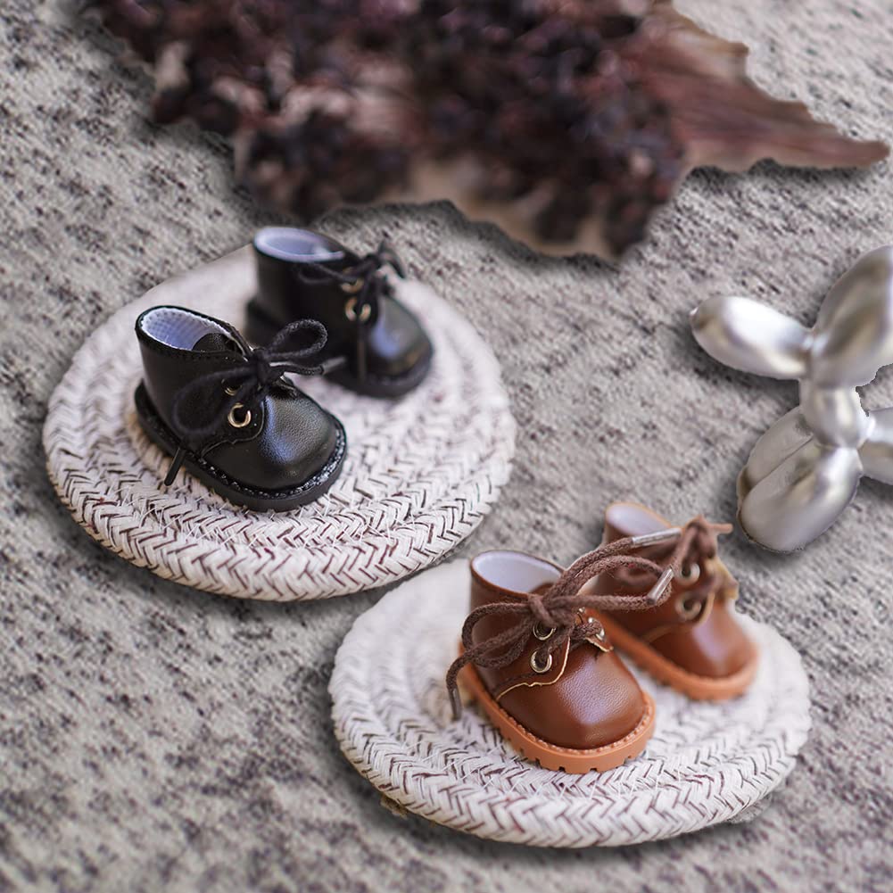 YUYAKESHI Doll Clothes, 20cm Doll Clothes, 2 Pairs, 5.5cm Long, Unisex Leather Shoes (Black and Brown)