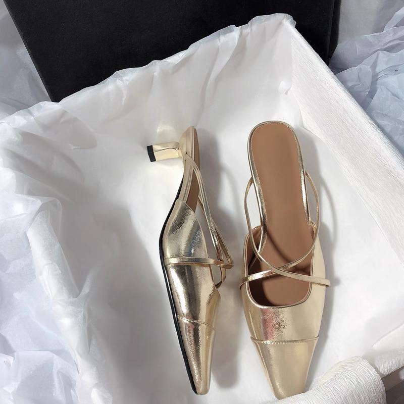 Fashion New Women Slingback Shoes Elegant Med Heel Square Toe Ladies High Heels Slippers Fashion Slip on Sandal Mules Zapatos De Mujer 35 2997₽