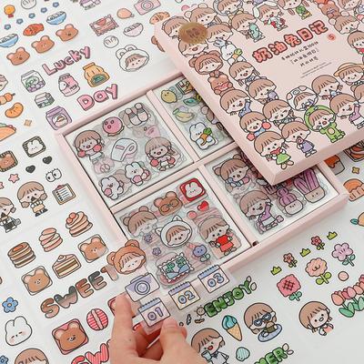 100 Pieces/set of Student Stationery Cute Cartoon Girl Series Pattern PET Stickers