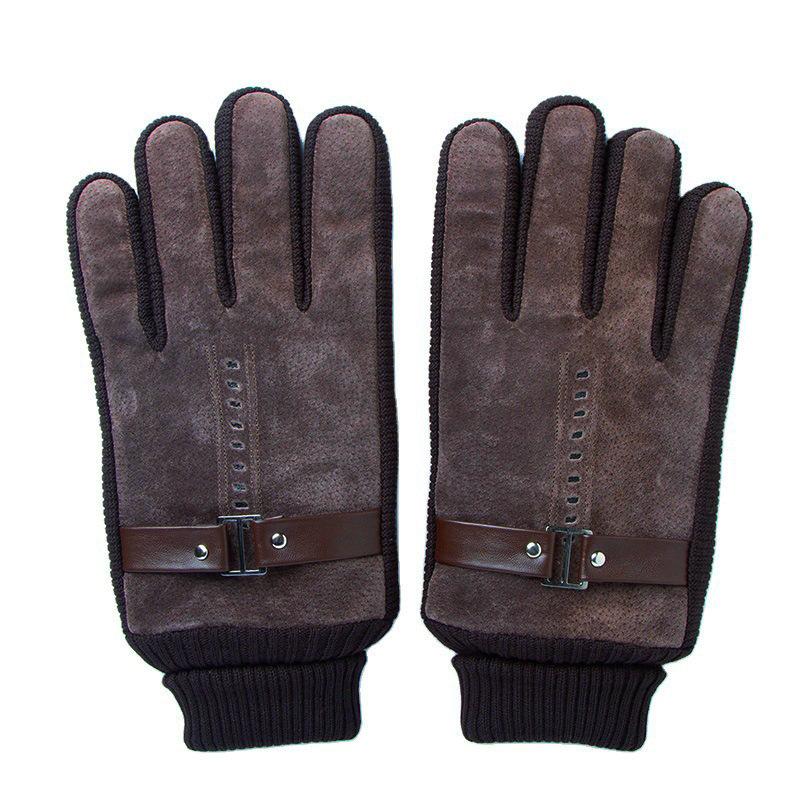Thickened and Fleece Leather Gloves In Winter All Fingers for Men's Sports Cycling Cold Proof Wind Proof Warm Touch Screen Electric Vehicle Skiing