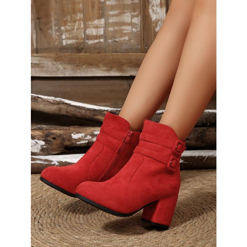 Belt Buckle High-heeled Fashion Boots 2025 Winter New Suede Block-heeled Booties