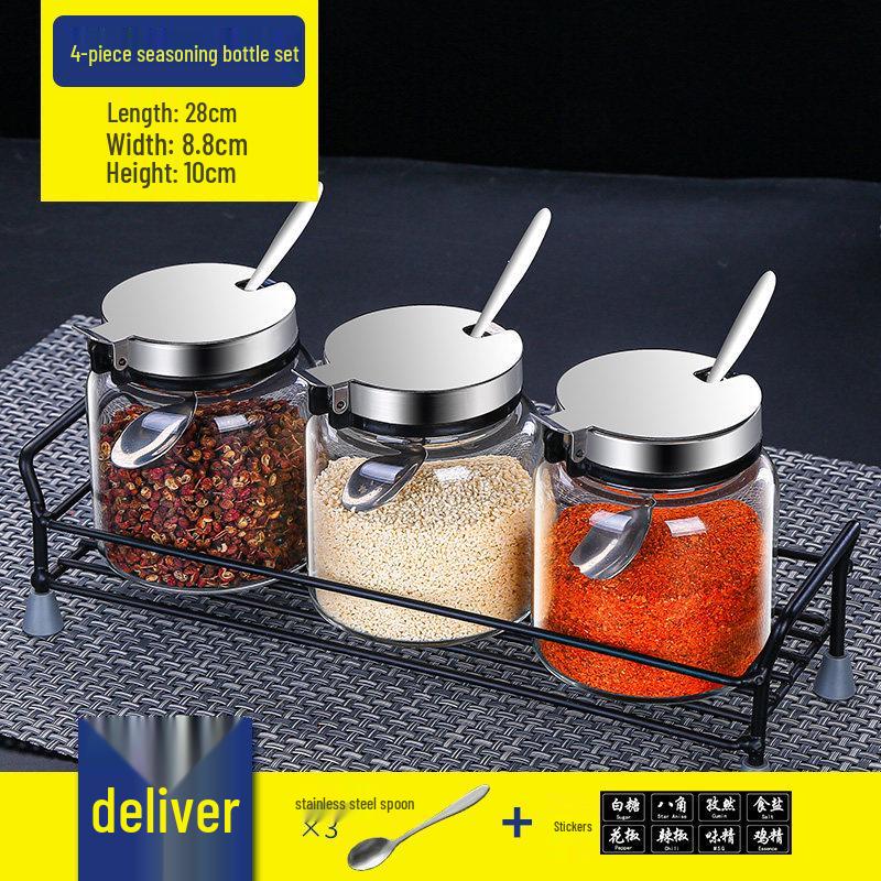Glass Kitchen Salt Shaker & Seasoning Jar Set - Household Combination Pack