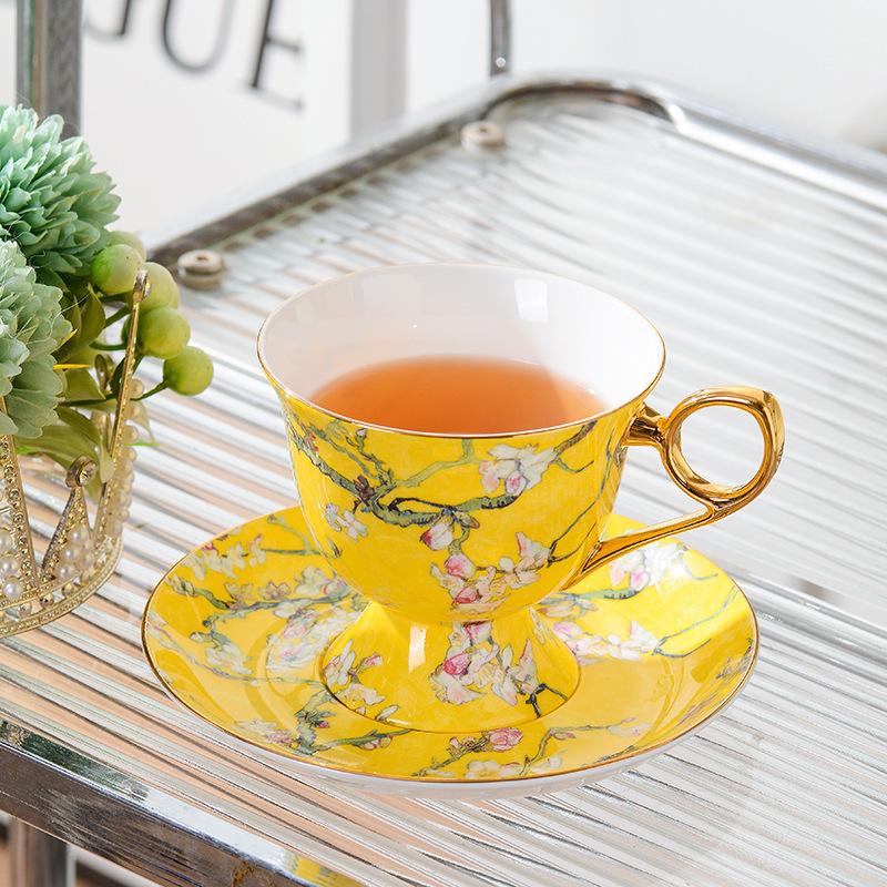 Meidao Apricot Flower High-Footed Coffee Cup High-Value British Afternoon Tea Tea Set High-End Exquisite Bone China Cup