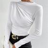 Women S Solid Slim Fit Long Sleeve T Shirt With Pleated Design