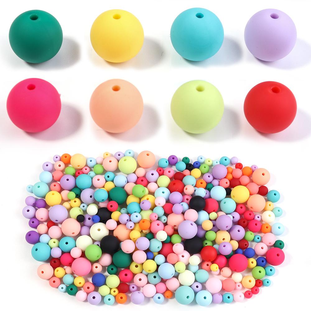 20-100pcs Acrylic Silicone Beads 6-16mm Colorful Round Loose Beads For Jewelry Making DIY Bracelet Necklace Keychain Accessories