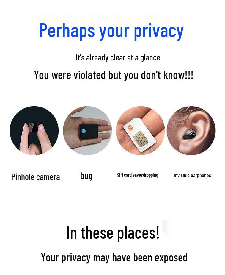 S16 Multi-Use Privacy Detector for Cameras, GPS, and Eavesdropping Prevention in Hotels or Cars.