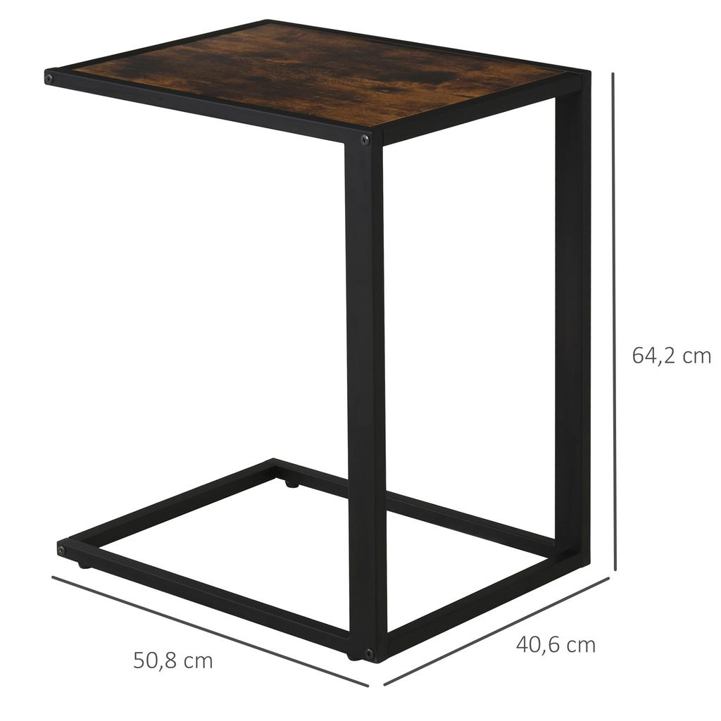 Mesa Lateral em Forma de C, Mesa de Cabeceira com Estrutura de Metal, Mesa de Apoio Decorativa para Sofá na Sala de Estar, Quarto, Marrom e Preto