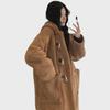 Women's Over-the-Knee Wool Cotton Coat with Hood and Lambskin Buckle