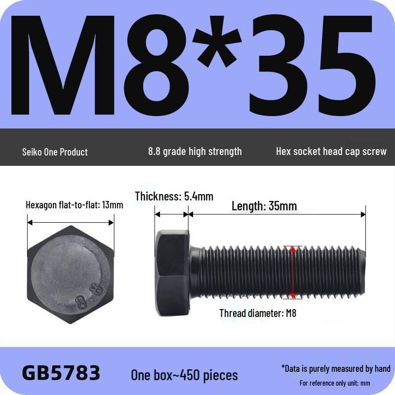 Black High-Strength Grade 8.8 Hex Bolt Screw Set (M4-M12)