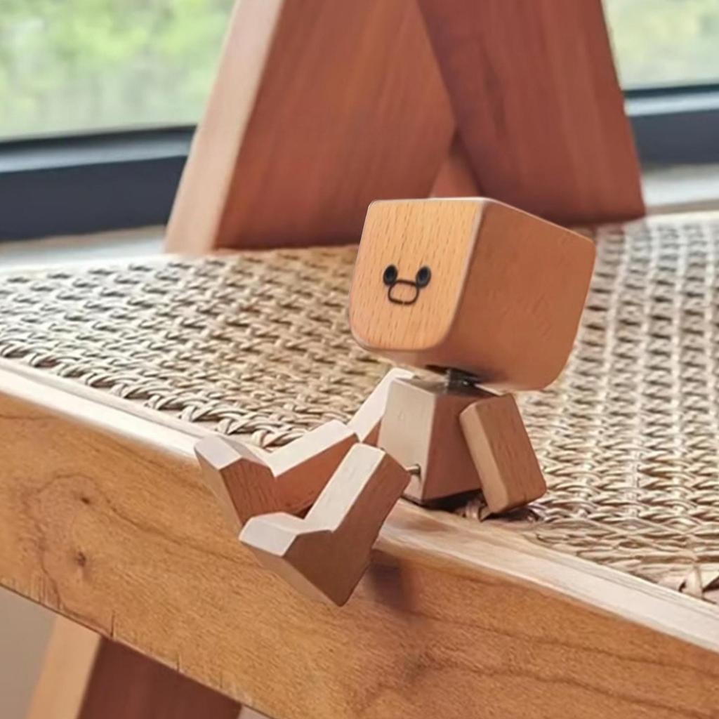 Shaking Wooden Man Figurine Handmade Shaking Doll Car Dashboard Decor Statue for Automotive Console Scooters Sedans Pickups
