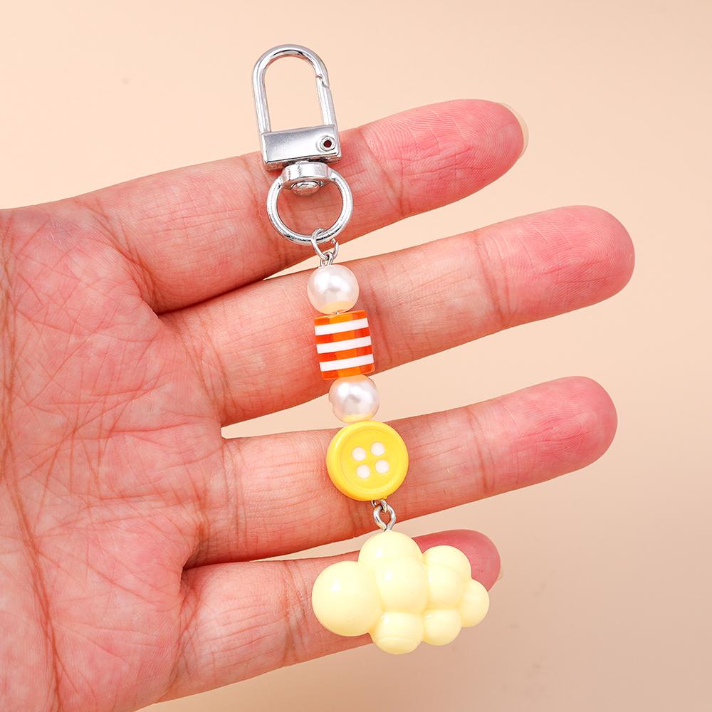 Pretty 3D Cloud Keychain Beads Pearl Key Ring Pendants for Women Girls Handbag Decor DIY Handmade Key Chain Gift