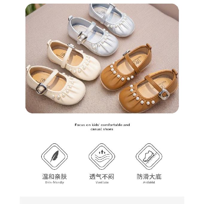2026Spring new style pearl girls' French Mary Jane shoes, soft-soled ballet granny shoes, trendy little princess shoes