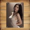 Retro Tin Poster Wall DecorMetal Sign Plate - Elegant Female Portrait Poster with Minimalist Design Durable I
