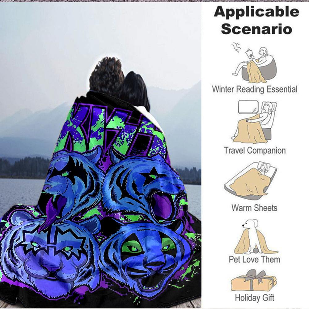 1PC KISS Band Blanket Soft Warm All Season Throw for Sofa, Bed, Car, Office Vibrant Colorful Design, Durable & Cozy Gift