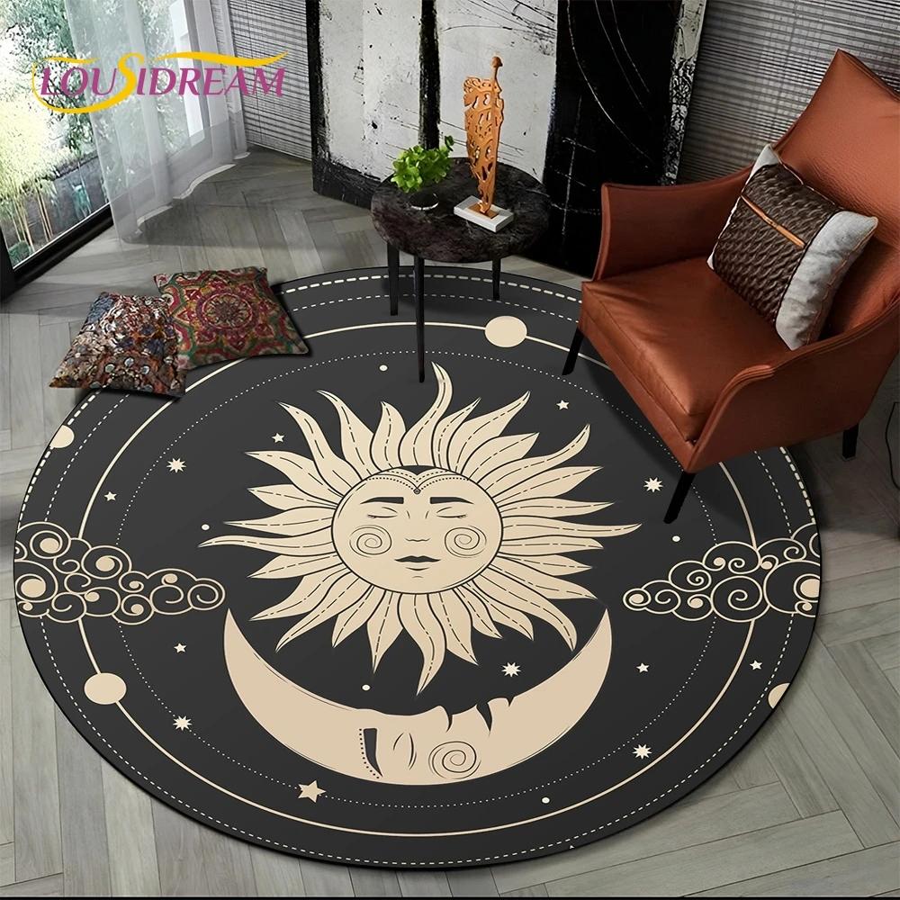 3D Mysteriou Sun Moon Tarot Mandala Magic Round Area Carpet Rug for Living Room Bedroom Kid Playroom Decor,Pet Area Rug Non-slip