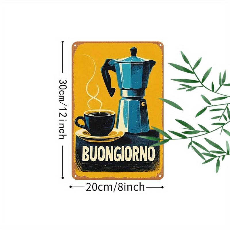 

Винтажная металлическая вывеска Buon Giorno Espresso x Ретро итальянская кофейная железная табличка Рустикальный декор для стен дома 20x30cm（7.8x11.8inch）