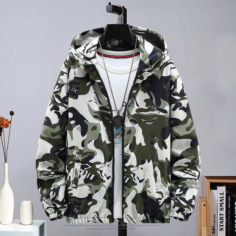 Men's Reversible Camouflage Hooded Jacket – Spring/Autumn Thin Casual Jacket, Youth Large Size.